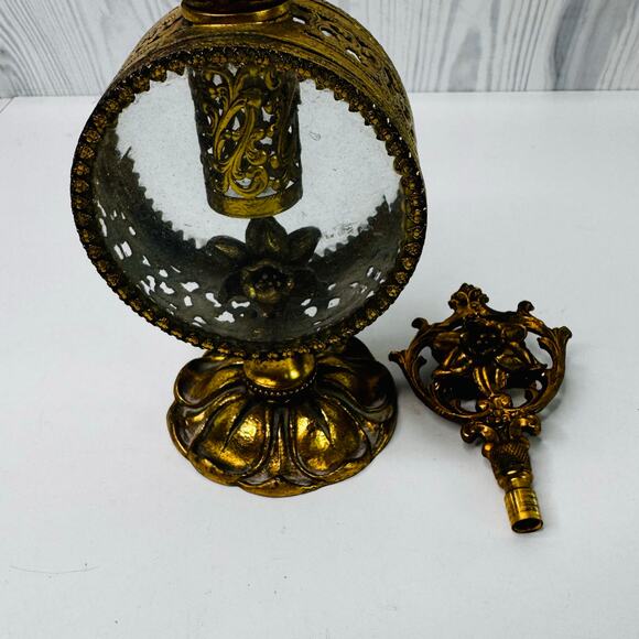 Vintage Gold Ormolu Perfume Bottle Beveled Glass Filigree Hollywood Floral - Picture 5 of 9